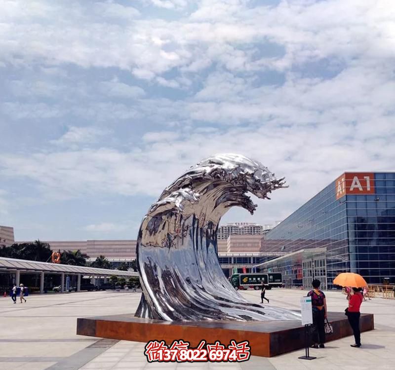 不銹鋼翻滾海浪雕塑，打造精美戶外廣場