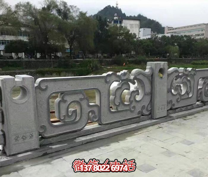 復古鏤空花紋欄桿，防護河道街邊青石