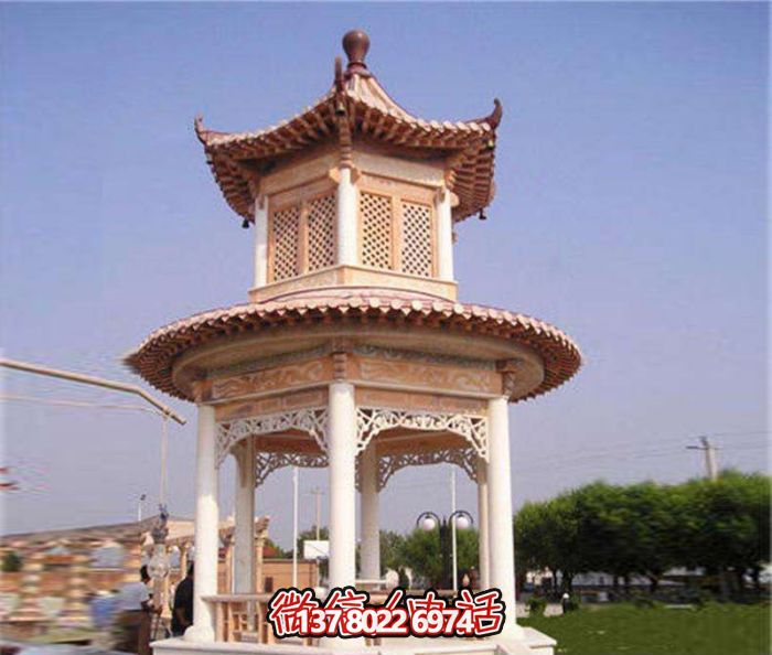 鏤空雕刻涼亭，休閑享受晚霞紅