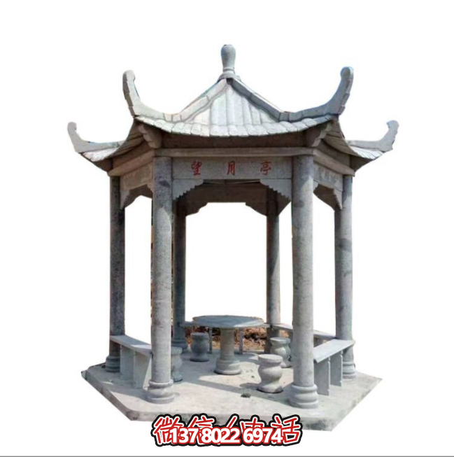 美麗月夜，精美石雕亭子