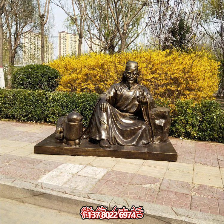 茶圣陸羽雕塑，玻璃鋼仿銅歷史名人情景雕塑