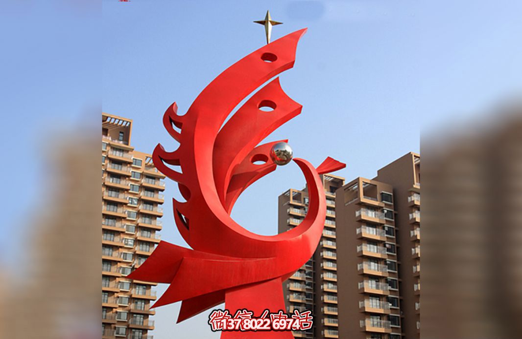 城市創意抽象玻璃鋼紅色鳳凰雕塑